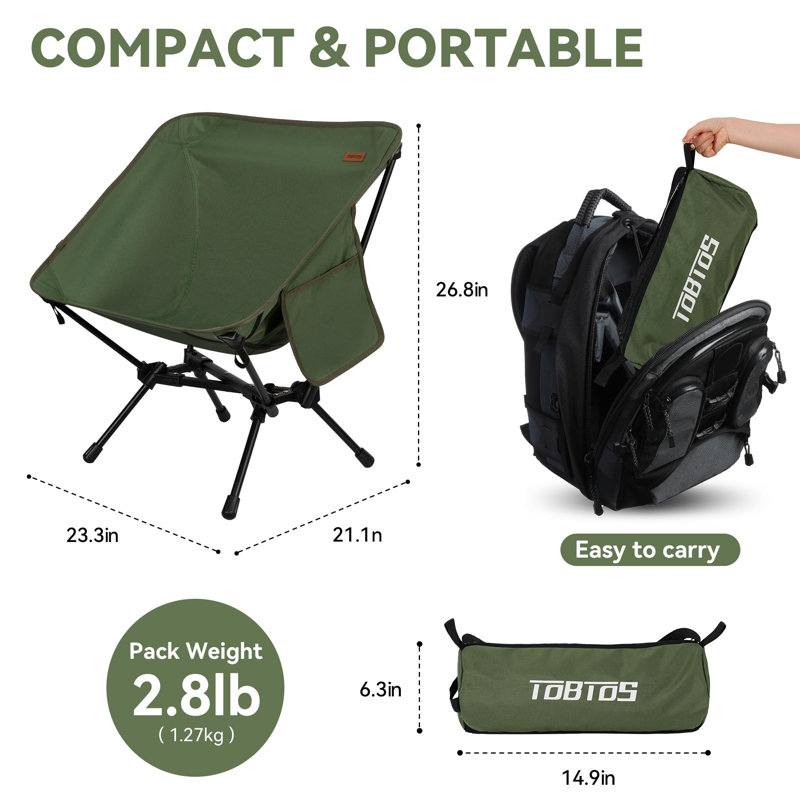 Green Ultralight Portable Folding Camping Chair with Carry Bag
