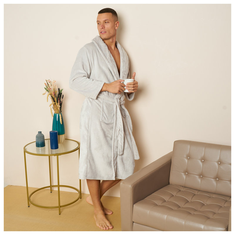 Gender Neutral Mid-Calf Bathrobe with Pockets, Silver