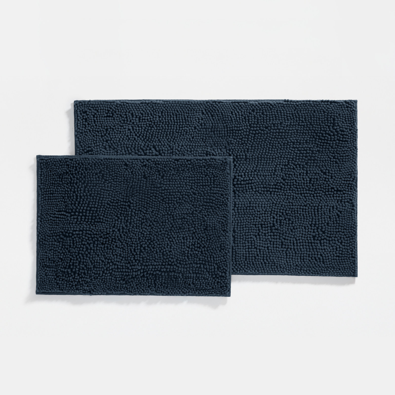 Soft Absorbent Chenille Bath Mat Rug with Anti-Skid Rubber Backing, Navy, Set of 2 - 24" L x 17" W| 34"L x 21" W