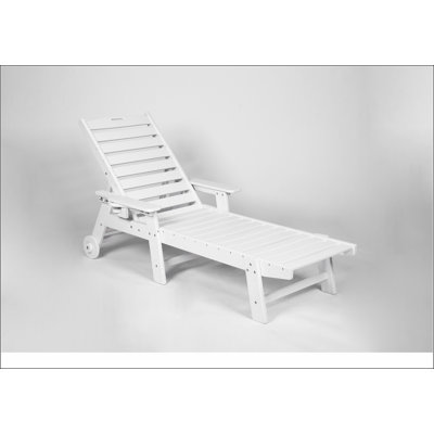 Lounge Chair with Side Table, 3-Piece Oversized Chaise Lounge Chair Setwith Wood Texture,White, All Weather Patio Lounge Chair with 5 Positions,Wheels &Cup Holder
