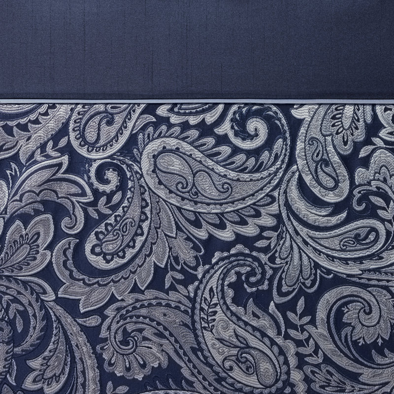 Navy Paisley Jacquard Shower Curtain with Color Block Panel