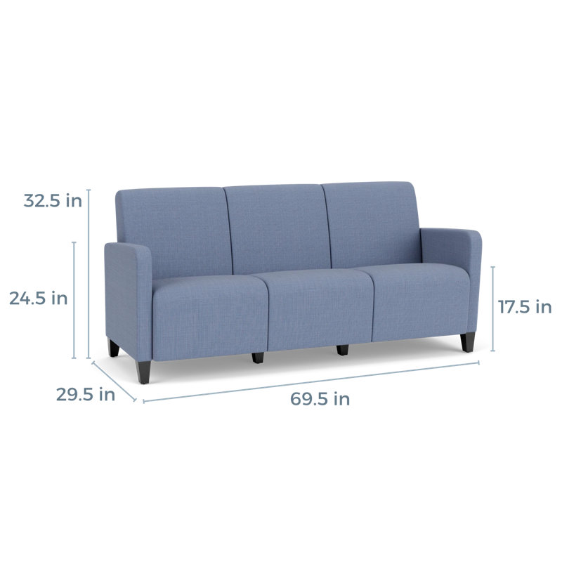 Fauteuil de réception 3 places Ravenna, Bois noir, Chambray bleu marine clair