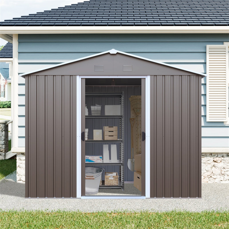8Ft X 4Ft Outdoor Metal Storage Shed With Window And Metal Foundation, Gray