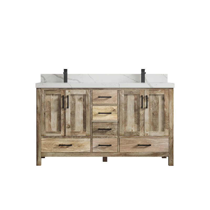 Ensemble de meuble-lavabo double 60 po Malibu, Naturel, Calacatta Laza