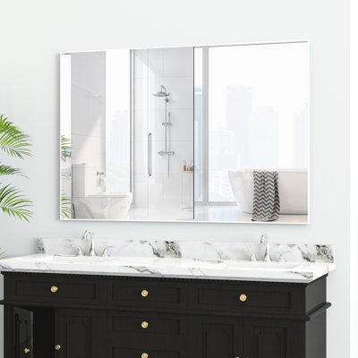 Miroir mural 48 po x 32 po pour chambre à coucher avec cadre en aluminium blanc