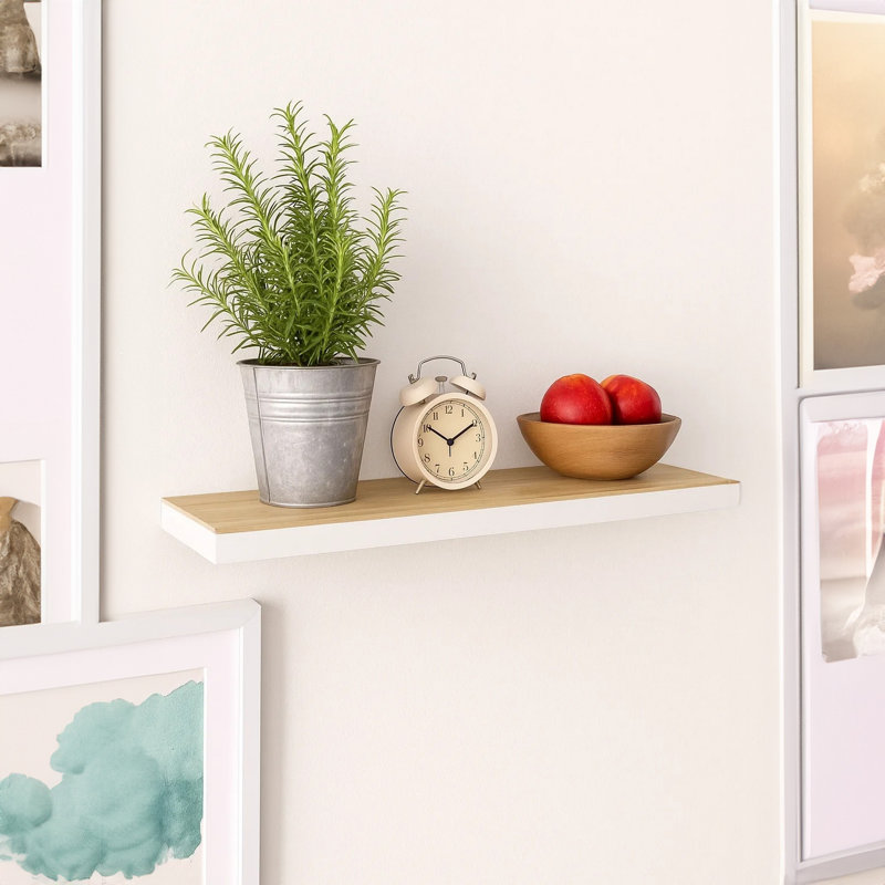 Tablette murale Zyno, 32 po, blanc naturel et finition brun chêne, Naturel / Blanc