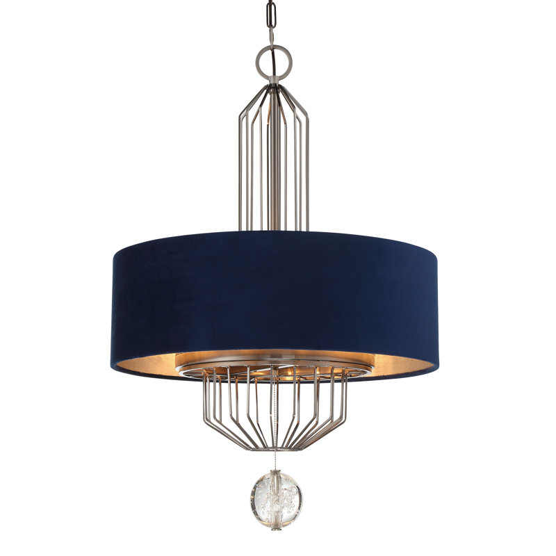 Luminaire suspendu tambour 6 lumières, Nickel antique vieilli