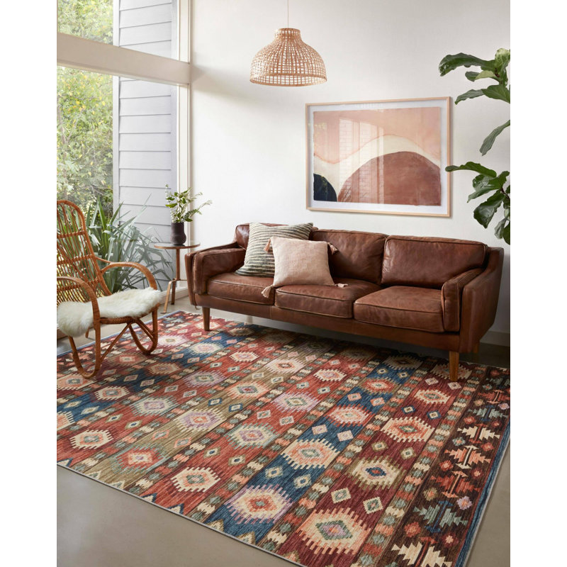 Tapis à motif tissé à motif rétro, Rectangle 4 pi 11 po x 9 pi 10 po
