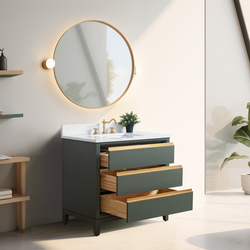 30 Single Bathroom Vanity with Top, Vintage Green, 36"
