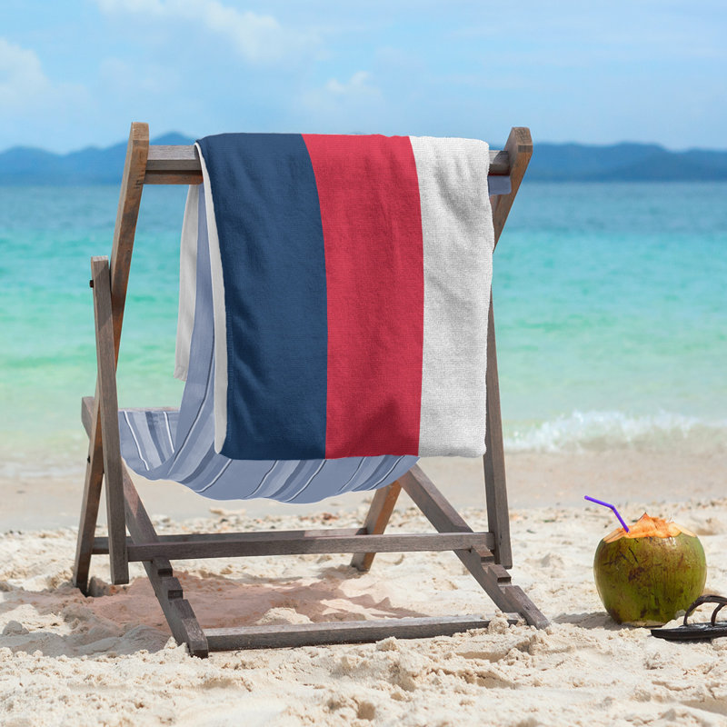 Cotton Blend Lightweight Beach Towel, Navy Blue/Red/White