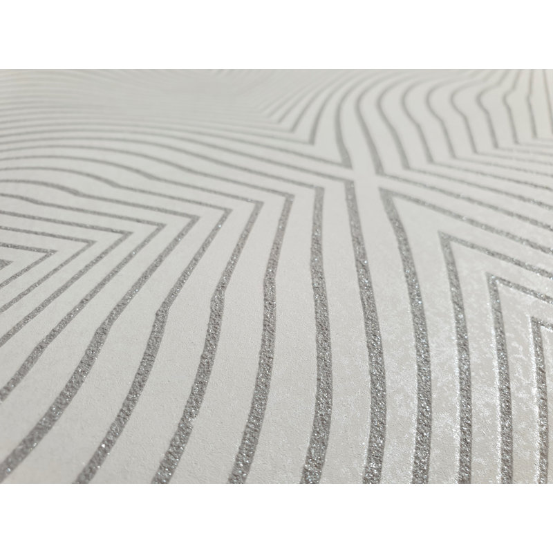 Slow Living 3D Embossed Glitter Geometric Wallpaper Roll, Ivory White