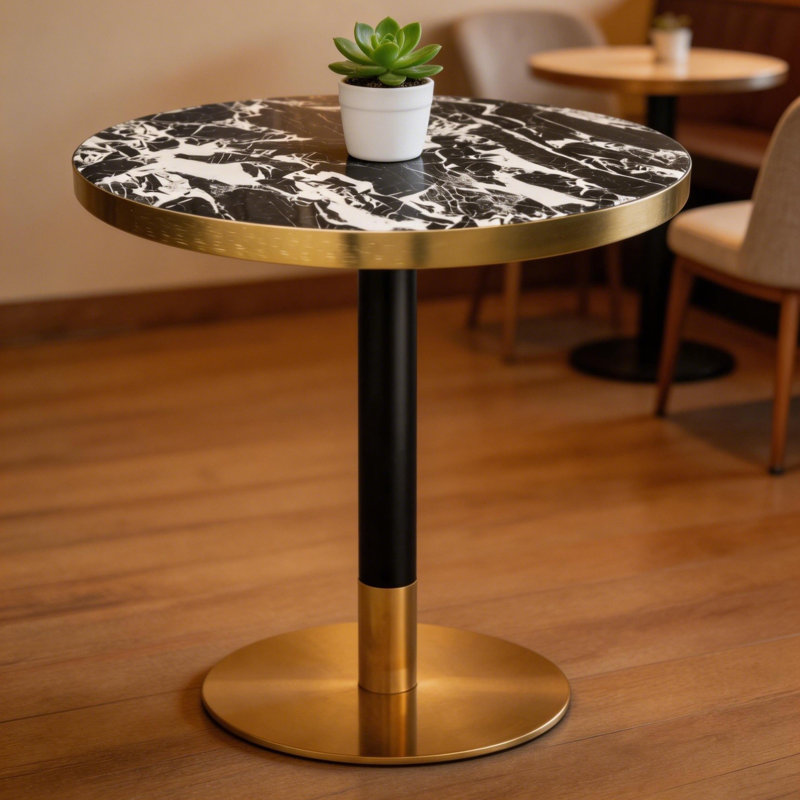 30" Round Sintered Stone Dining Table With Metal Pedestal Base – Commercial & Residential Use For Cafés, Restaurants & Small Spaces