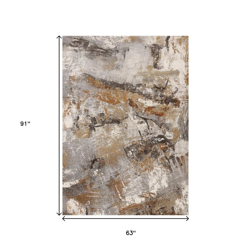 Tapis abstrait gris, brun et beige 5 pi x 8 pi