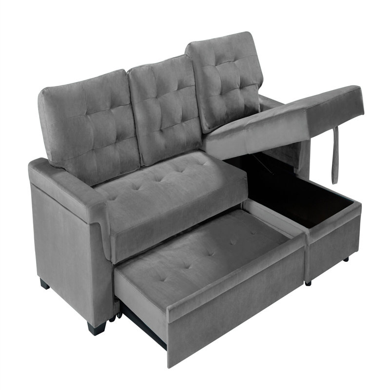 Wilcoxen 3 Seater Foam Sofa Bed, Velvet, Grey