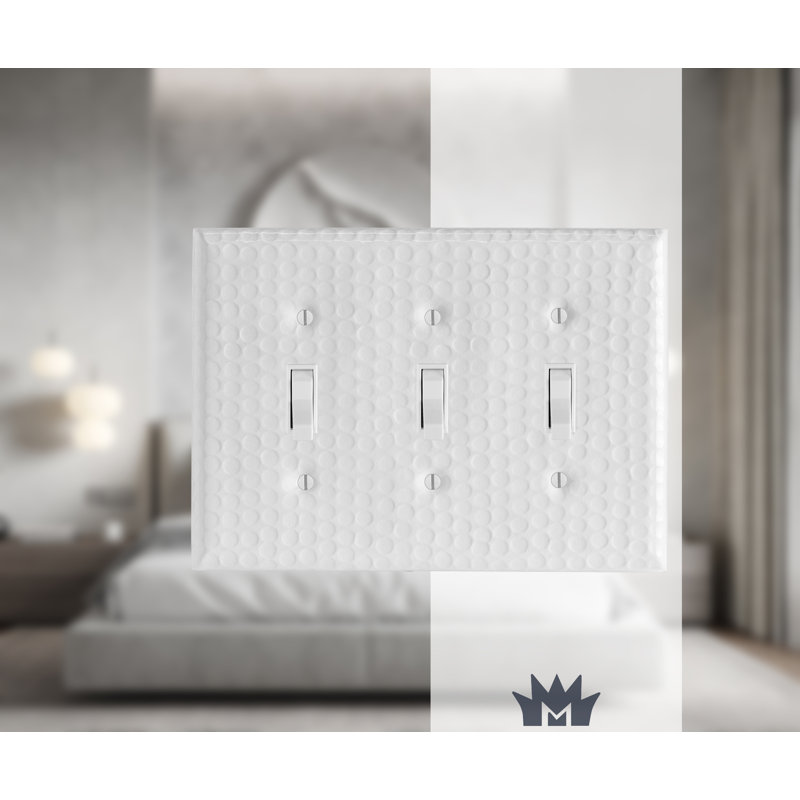 Hand Hammered 3 - Gang Toggle Light Switch Standard Wall Plate, Classic White