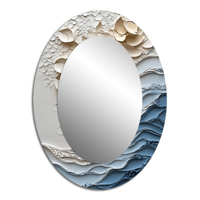 White And Blue Coastal Mosaic III - Coastal Oval Decorative Mirror On Metal