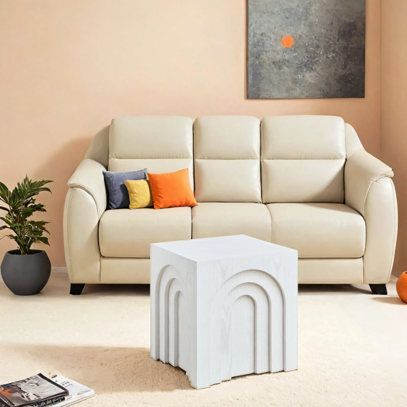 15.74-inch Square Side Table, Small Coffee Table, Accent Table Nightstand, White