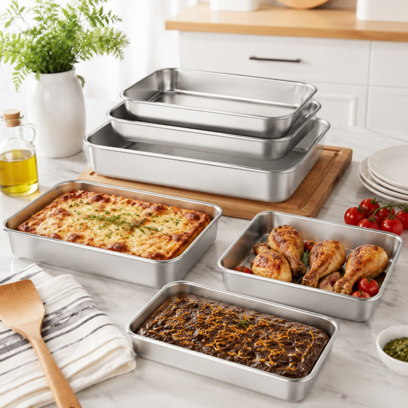 Ensemble de 6 moules à pâtisserie rectangulaires en acier inoxydable pour moule à biscuits Brownie Casserole Lasagne, va au lave-vaisselle non toxique, argent