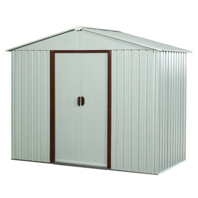 Remise de rangement extérieure en métal 6 pi x 5 pi, construction en fer galvanisé blanc, couvercle protégé, évents perforés, porte coulissante avec cadenas, remise facile à assembler dans le cadre, surface, manuel aéré