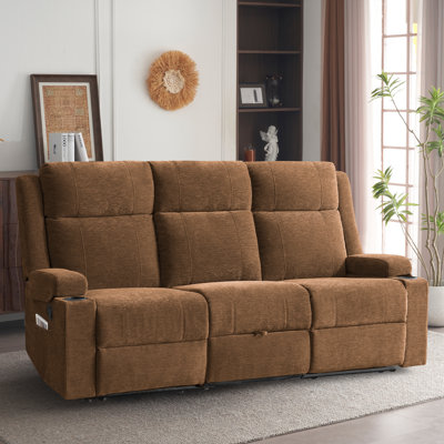 Modern Chenille Manual Reclining Loveseat With Cup Holders & Storage Armrests, Adjustable Backrest, Compact Design For Living Room