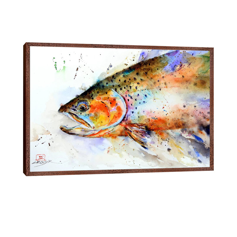 'Fish' by Dean Crouser - Floater Frame Painting Print on Canvas, Brown