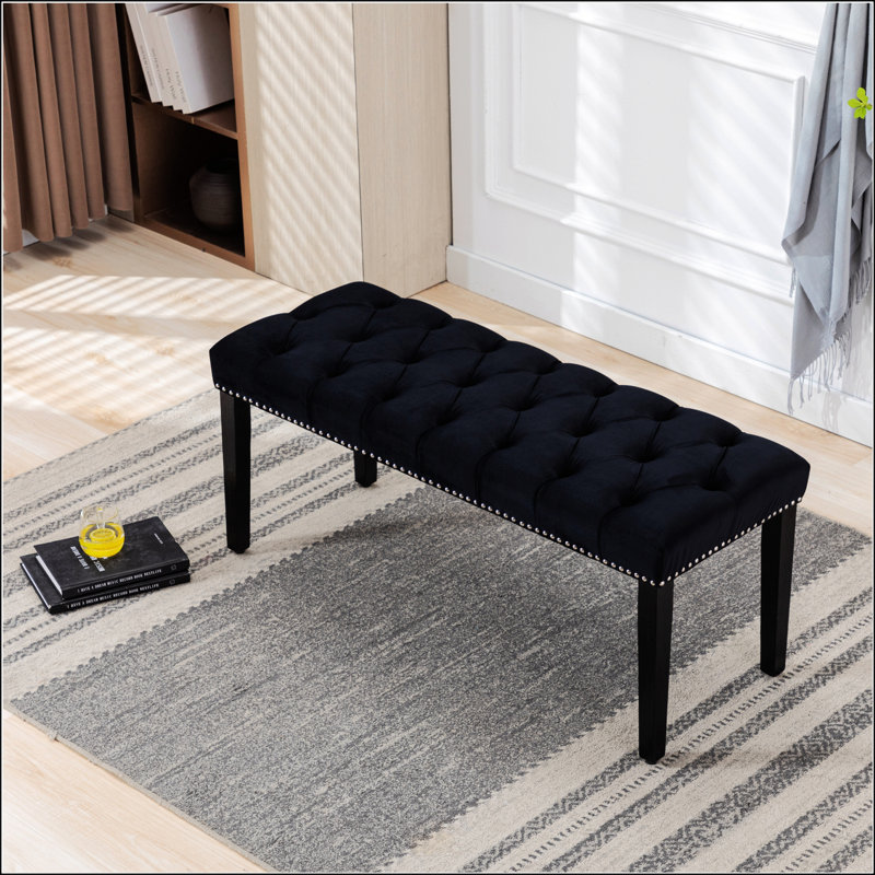 Heng Ming Velvet Upholstered Tufted Bench Ottoman, Comfortable And Stylish Footrest For Entryway, Dining, And Living Rooms