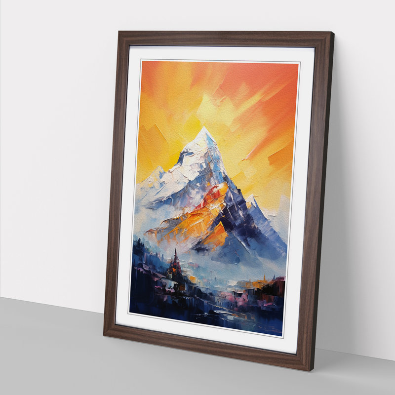 Mount Everest Gestural - Framed Print, 34cm H x 25cm W x 2cm D, Walnut 