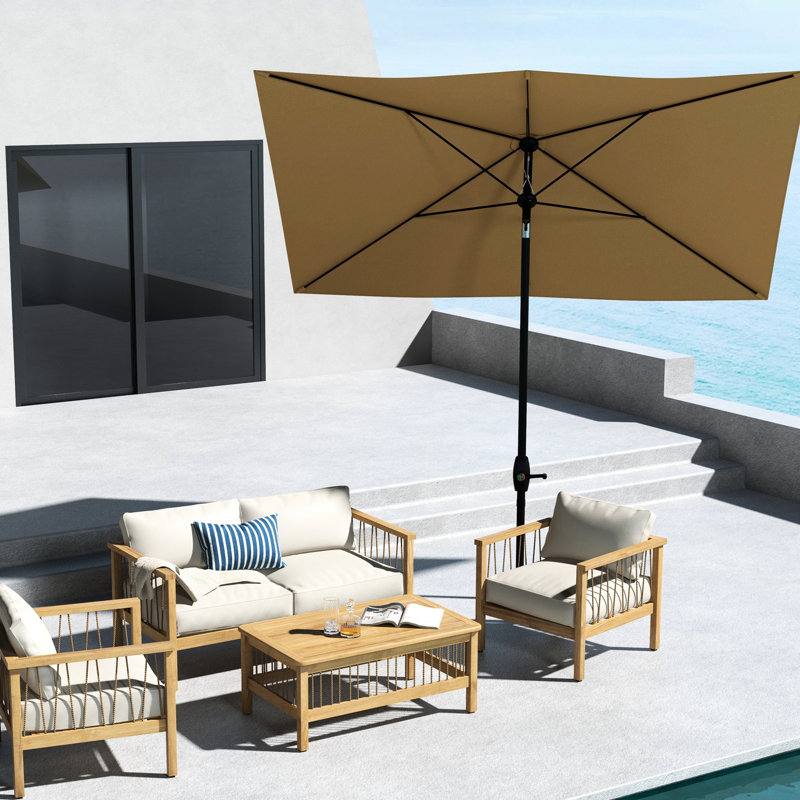 Parasol rectangulaire de 6,5 pi x 10 pi, couleur café, avec manivelle fonctionnelle et inclinaison réglable, protection 50+ pour abri de table extérieur, manivelle facile, fonction d'inclinaison, café, 50