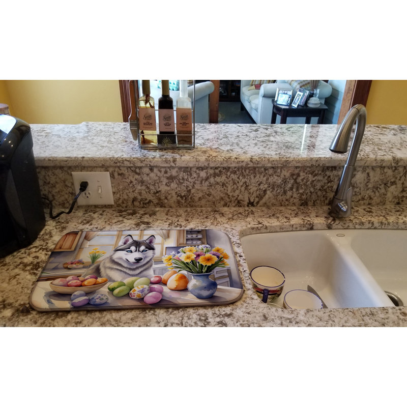 Decorating Easter Siberian Husky Dish Drying Mat