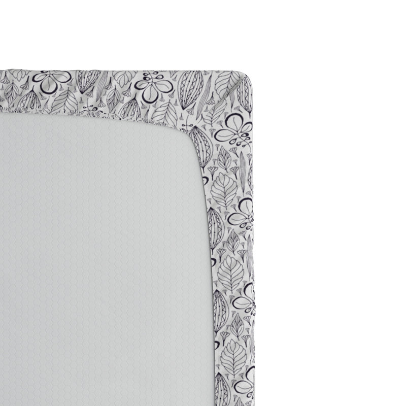 Floral / Drap-housse floral, Drap-housse de taille double, Motif floraux gris