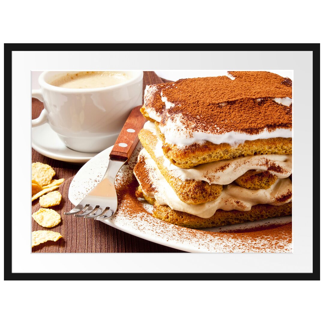 Gerahmtes Poster Leckeres Dessert mit Kaffee