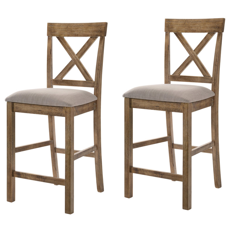 Tabourets élégants de hauteur comptoir avec rembourrage en mousse et couleur brun clair - de 2 bases en bois modernes pour la salle à manger