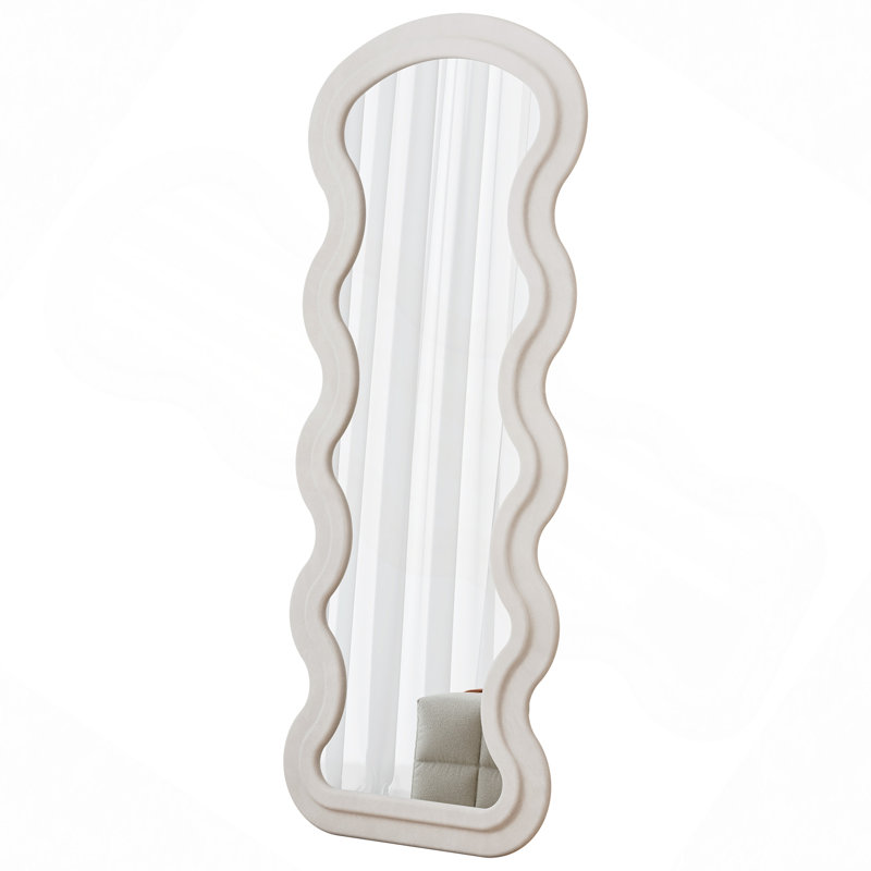 Flannel Full Length Wave  Floor Mirror  For Bedroom Living Room Hanging Or Against The Wall, White