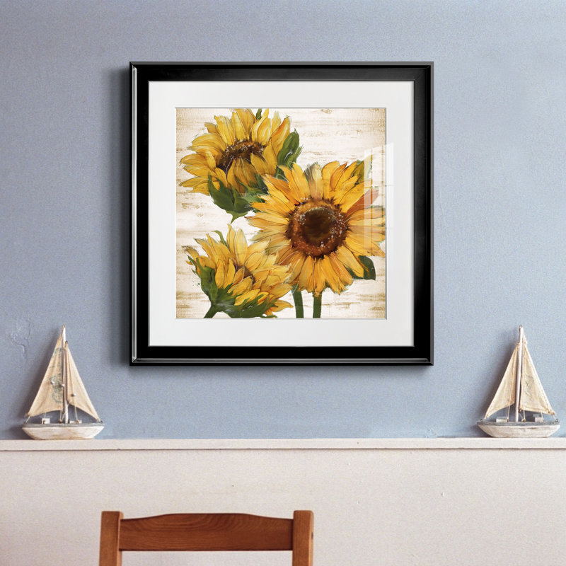 Tournesol d'été I - peinture encadrée, H 17,5 po x l 17,5 po x P 1,5 po, Cadre noir