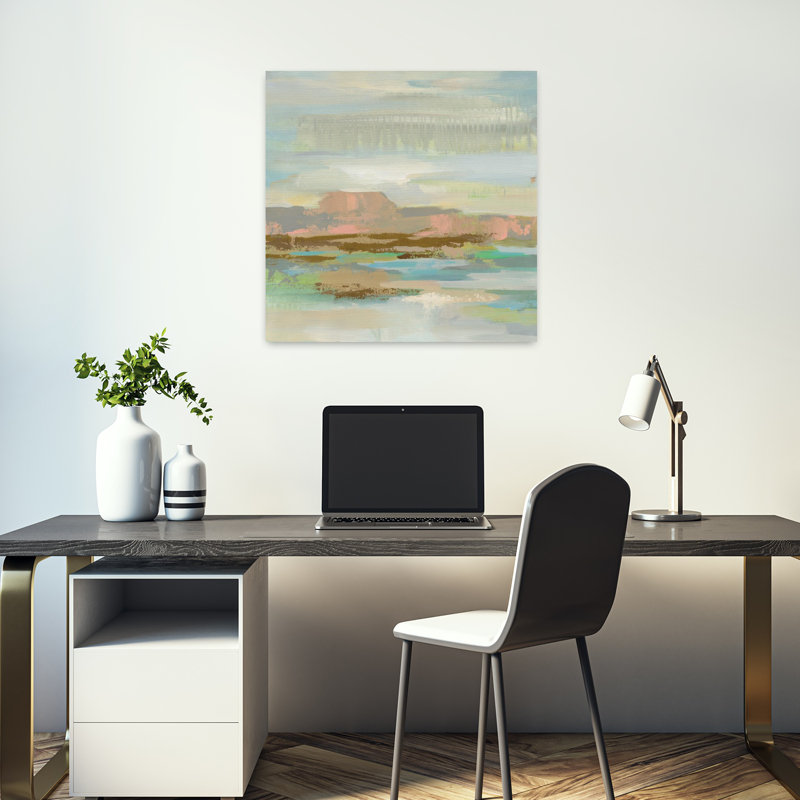 Désert du printemps contemporain avec art abstrait bleu, H 18 po x l 18 po