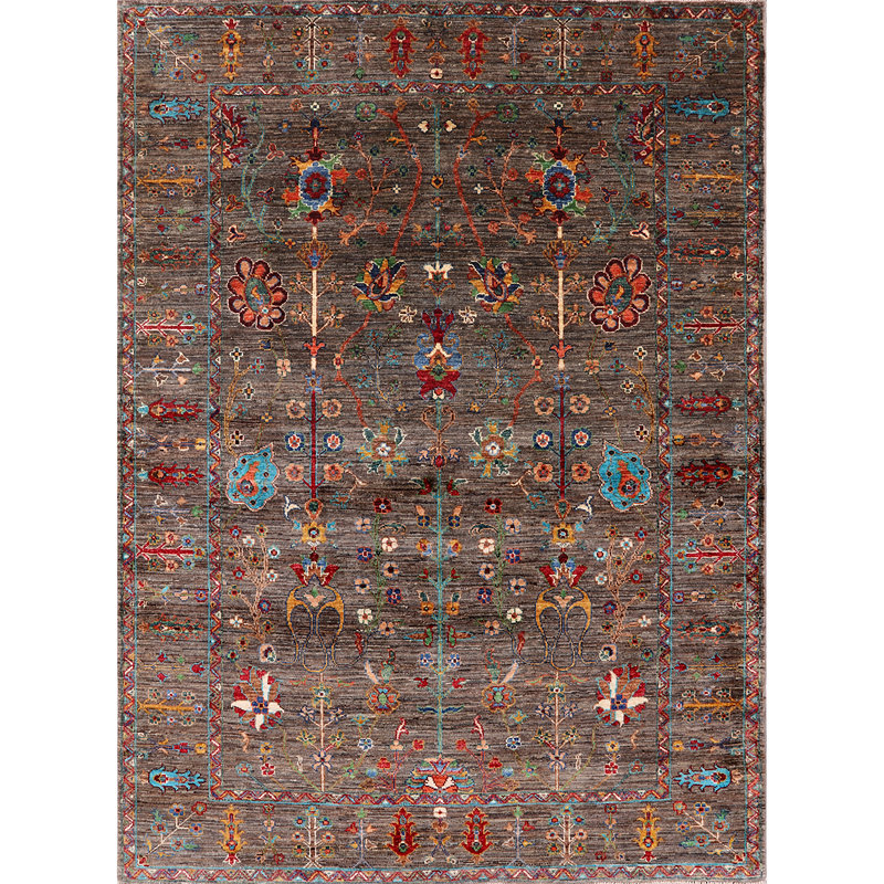 Tapis oriental gris / rouge Rizokarpasso, Rectangle 8 pi x 12 pi