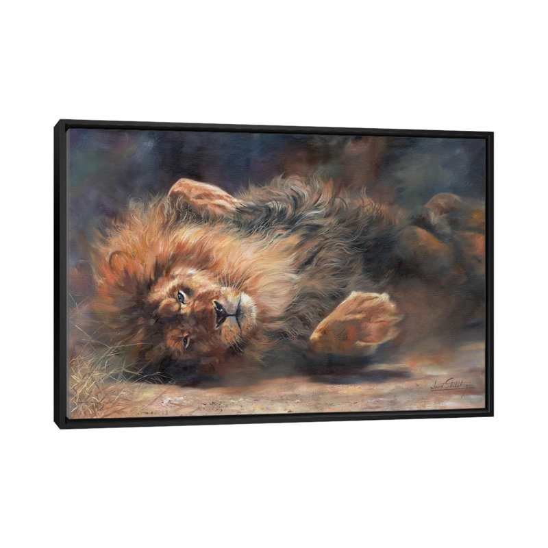 «Lion Rocking and Rollin», impression sur toile, H 18 po x l 26 po x P 1,5 po, Toile avec cadre noir, Pas de tapis