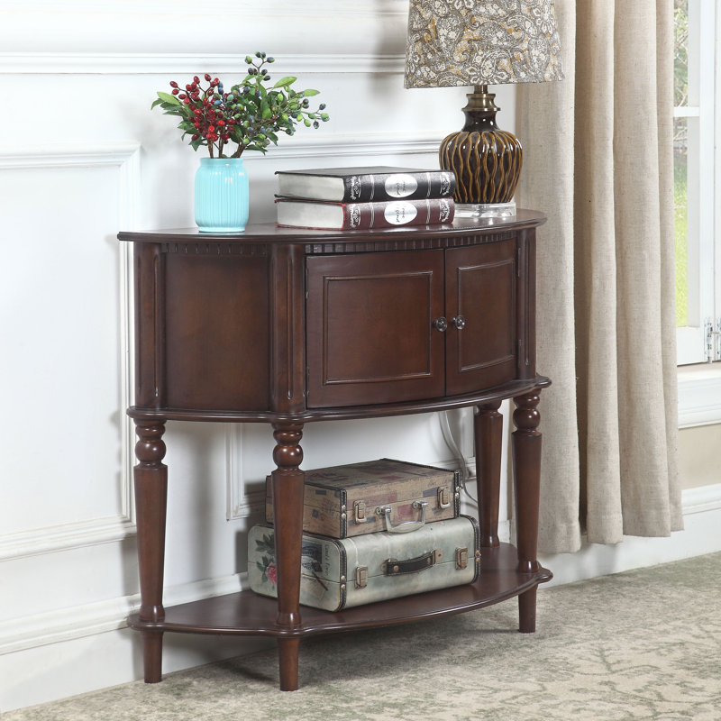 Alyssa 38'' Brown Wood Demilune Console Table with Storage