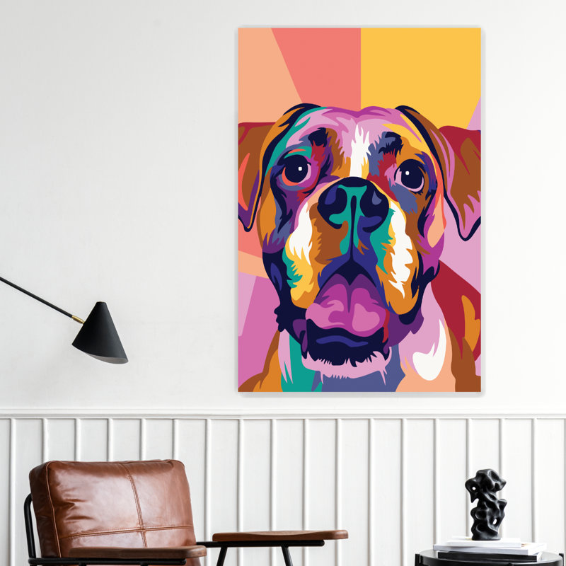 Boxer Dog, reproduction d'art acrylique, H 24 po x l 36 po x P 1 po, Encadrement doré
