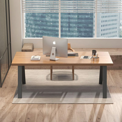 86.61" Brown+Black Rectangular Solid Wood+Iron desks