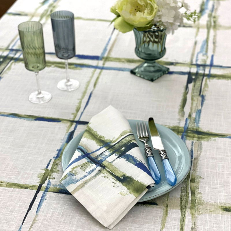 Abstract Grid 21" Napkin, Seagreen