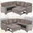 Muli 3-Piece Brown Chenille Sectional Sofa Sleeper with Storage and USB Charge-1306050447