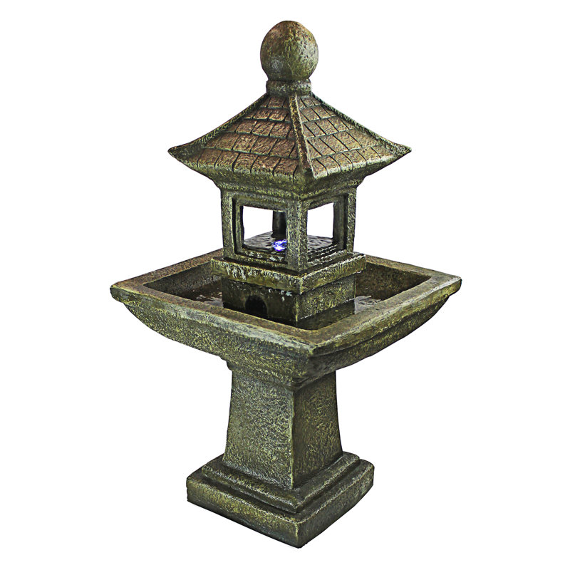 Resin Sacred Space Pagoda Illuminated Garden Fountain with LED Light