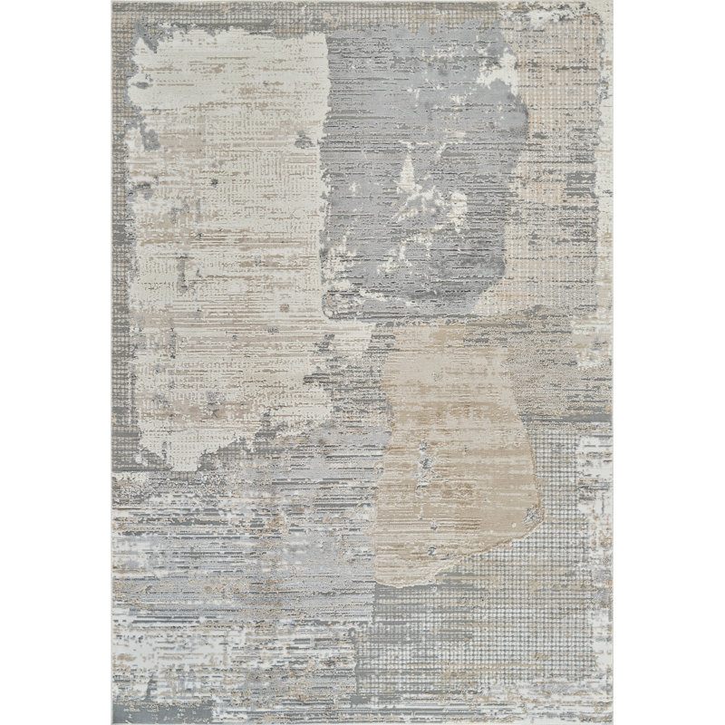 Tapis d'intérieur à motif patchwork abstrait crème / gris 5 pi x 8 pi (5 pi 3 po x 7 pi 7 po) Atlas Branch
