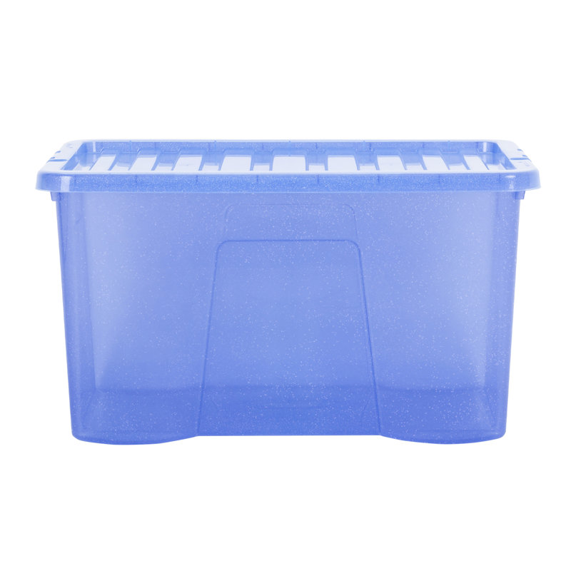 Wham Crystal 60L Plastic Storage Box Pack of 3 Tint Sparkle Blue