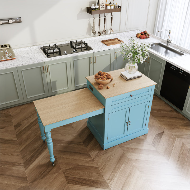 Îlot de cuisine 78,74 po en bois massif avec table de salle à manger extensible et rangement, chariot de cuisine mobile avec roues verrouillables