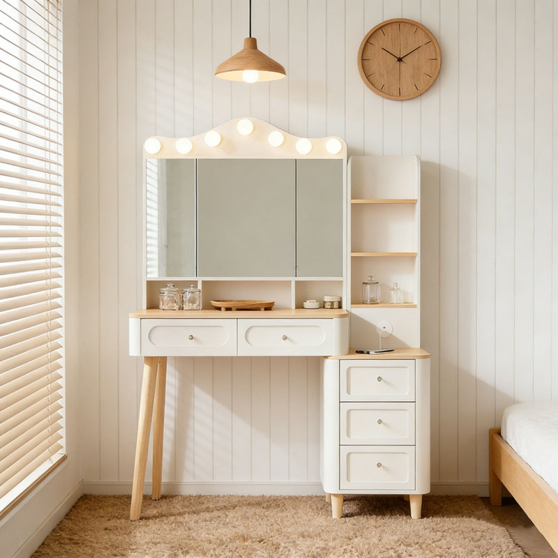 Bureau de coiffeuse avec miroir et lumières