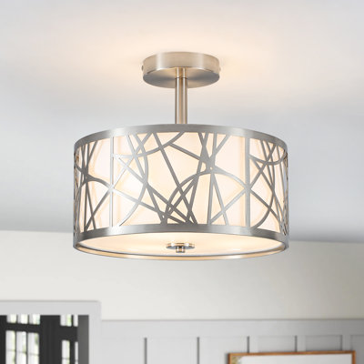 Semi Flush Mount Ceiling Light, Unique 3-light Drum Light Fixture With Fabric Shade, Kitchen Light Fixtures Ceiling Mount, Modern Close To Ceiling Lamp For Living Room