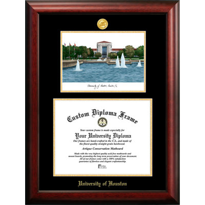 NCAA Houston Cougars Gold Embossed Diploma with Campus Images Lithograph Frame