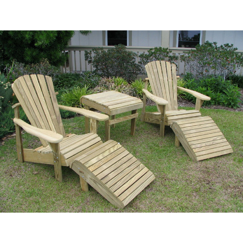 5-Piece Pressure Treated Pine Adirondack Chair Set – Classic Outdoor Patio Seating with Ottomans & Side Table, Weather-Resistant, Eco-Friendly Wood, by Weathercraft